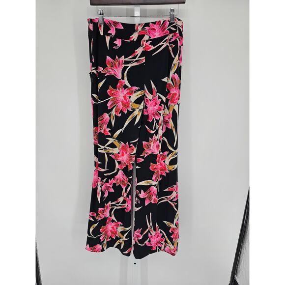 Joseph Ribkoff Womens Sz 10 Wide Leg Pull On Dress Pants Black w/ Pink Floral - Picture 4 of 4